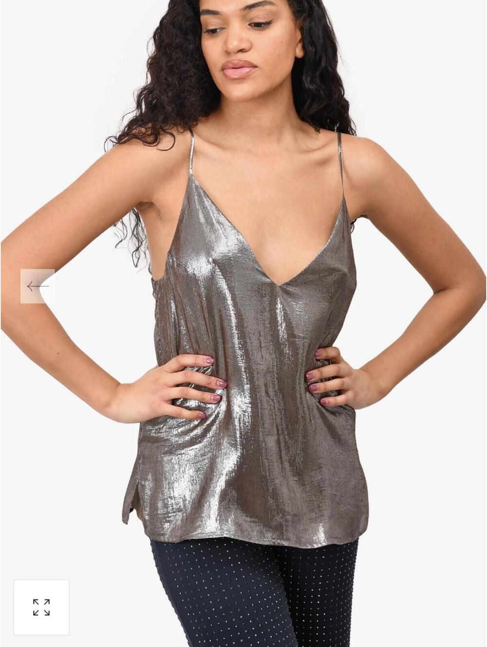 CAMI NYC The Olivia Lame Metallic Silk  Camisole Pewter S
